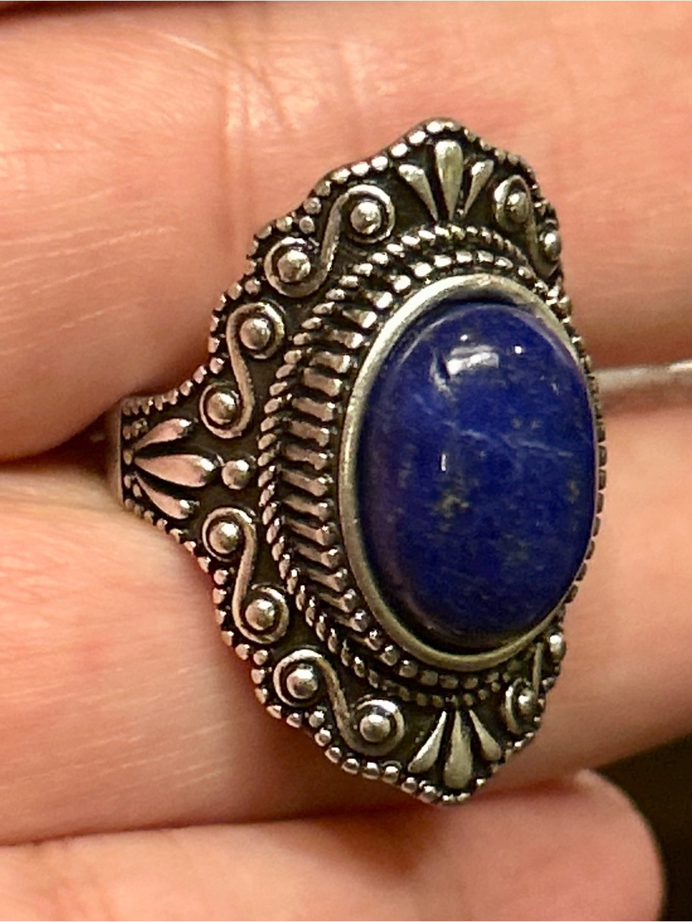 Lapis Lazuli Blue Stone Silver S 925 Statement Ring Beautiful Authentic